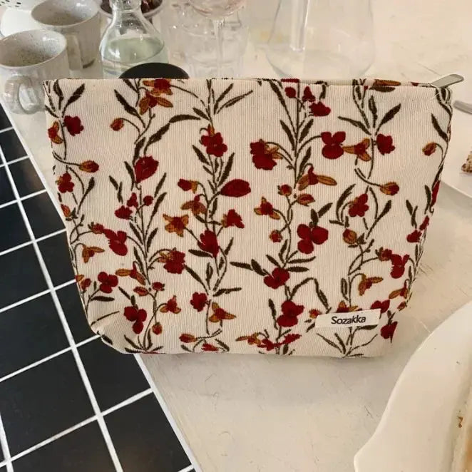 Flowers Women Cosmetic Bag Cotton Cloth Makeup Pouch Large Travel Bag Lipstick Organizer Cases Fashion Zipper Clutch Phone Purse Ultimate Bag Store