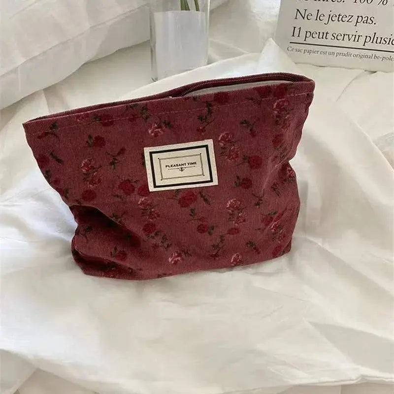 Flowers Women Cosmetic Bag Cotton Cloth Makeup Pouch Large Travel Bag Lipstick Organizer Cases Fashion Zipper Clutch Phone Purse Ultimate Bag Store