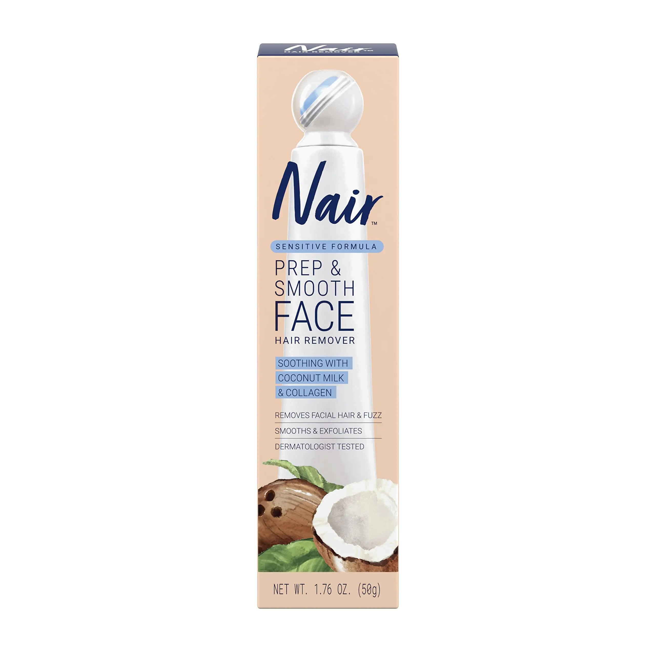 Crema exfoliante depilatoria facial NAIR para mujeres: solución para pieles suaves con colágeno para pieles sensibles Agente depilatorio 