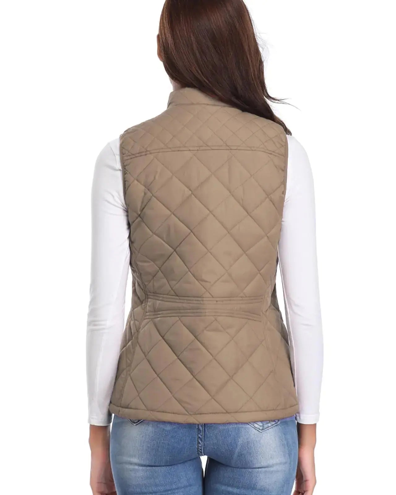 Fuinloth Women's Quilted Vest, Stand Collar Lightweight Zip Padded Gilet Small Khaki - Vivareflex Online