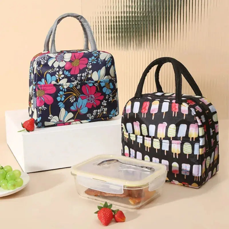 Functional Insulated Oxford Lunch Bag Flower Pattern Cooler Lunch Box Bags Thermal Food Picnic Lunch Bags for Women Kids Ultimate Bag Store