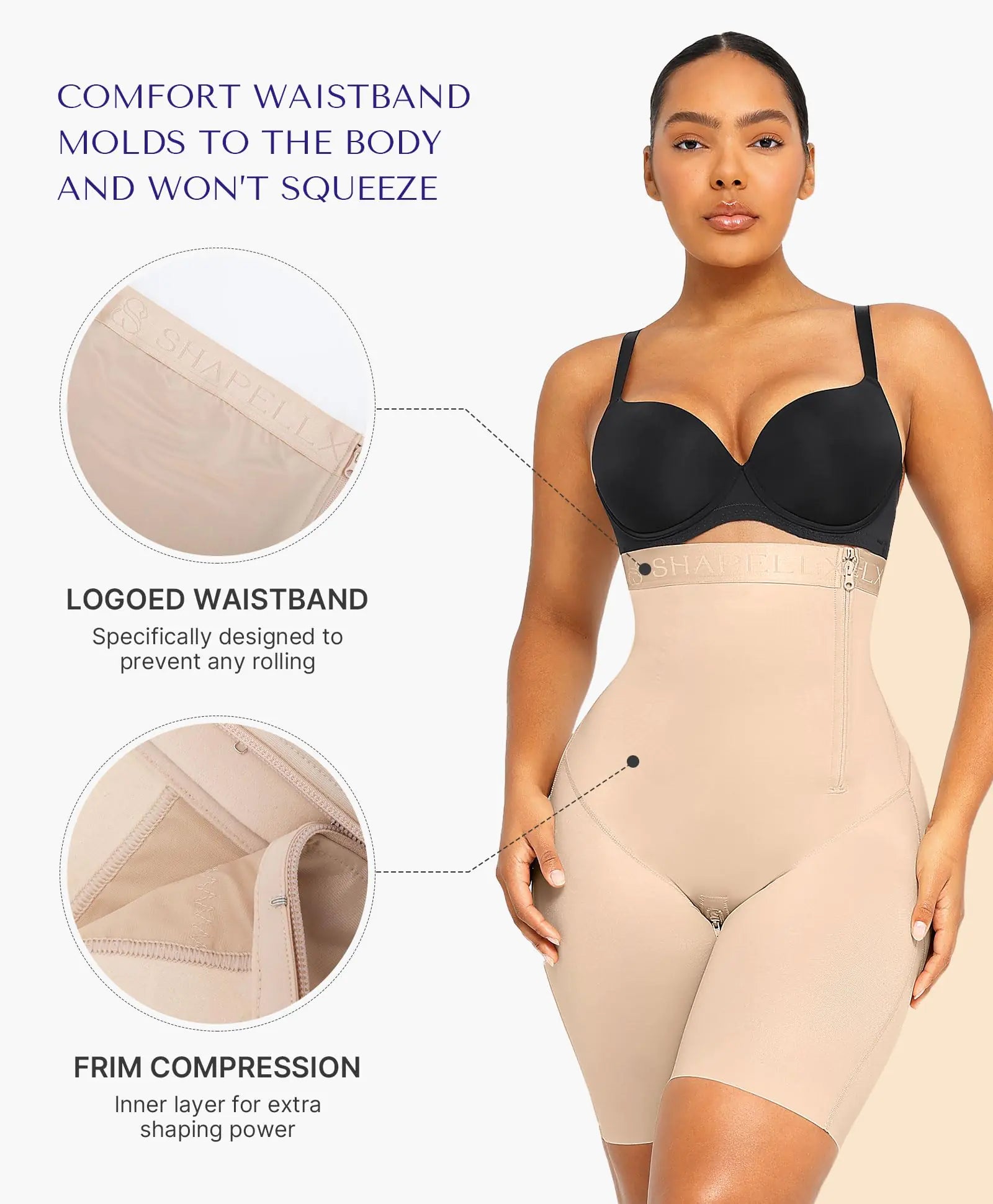 SHAPELLX High-Waisted Tummy Control Shapewear - Butt Lifting Body Shaper Shorts (3X-Large, A2-Beige) - Vivareflex Online