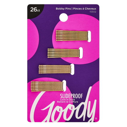 Goody Styling Hair Bobby Pins - 26 unités, blond métallisé - Antidérapantes et verrouillables - Adaptées à tous les types de cheveux - Accessoires pour cheveux sans douleur pour femmes et filles - Confort toute la journée 26 unités (lot de 1)