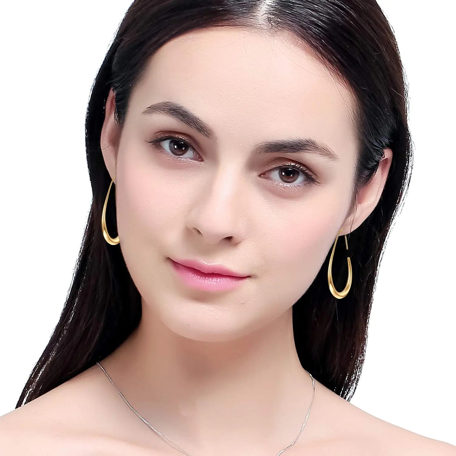 Boucles d'oreilles créoles légères en forme de larme pour femmes - Boucles d'oreilles créoles ovales plaquées or 14 carats/or blanc - Bijoux de déclaration hautement polis - Cadeau pour femmes