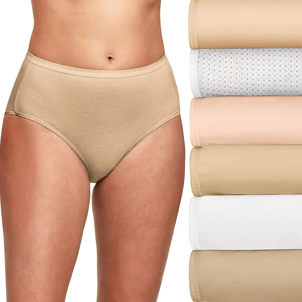 Lot de 6 culottes taille haute pour femmes Hanes, sous-vêtements légers évacuant l'humidité, 9 Taupe/Wht/Lt Buff/Nude/Nude Hthr/Dot Prt