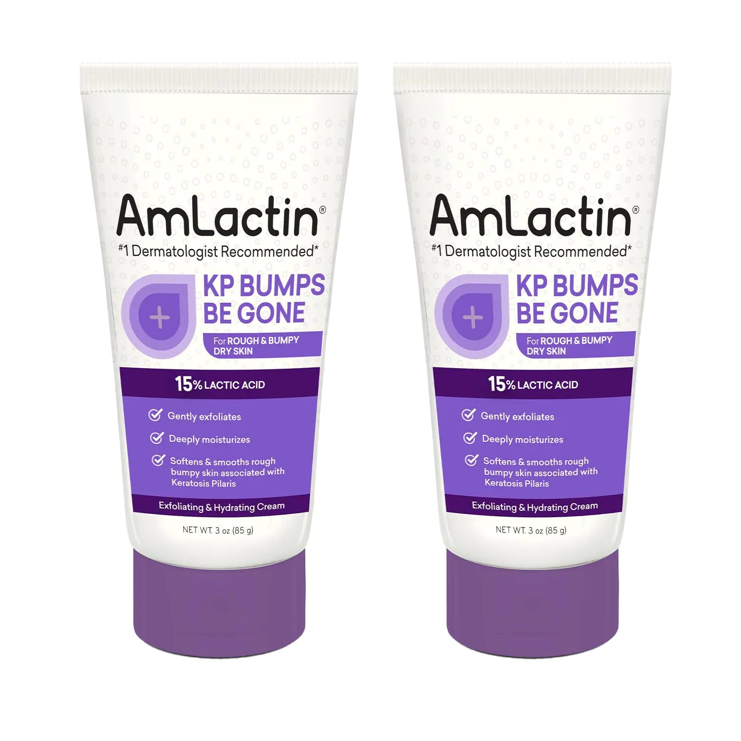 AmLactin KP Bumps Be Gone - Crema humectante para queratosis pilaris de 3 oz con 15 % de ácido láctico - Exfoliante y humectante para piel seca, áspera y con bultos, paquete de 2 (el empaque puede variar) 3 onzas (paquete de 2) 