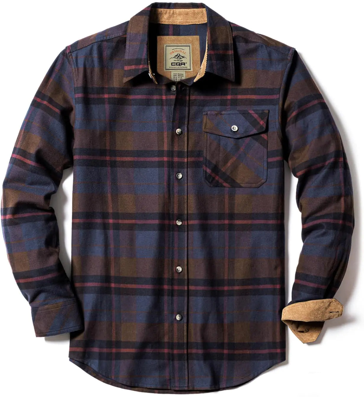 CQR Men's All Cotton Flannel Shirt, Long Sleeve Casual Button Up Plaid Shirt, Brushed Soft Outdoor Shirts X-Small Plaid Woods Night