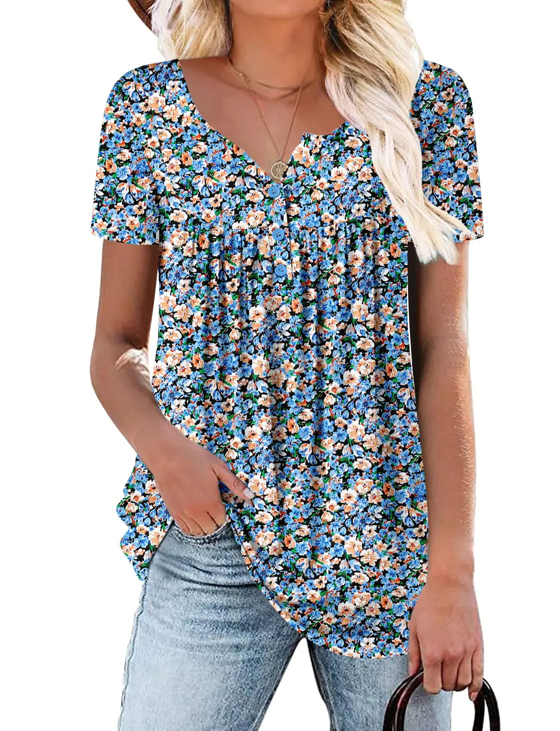 Roselinlin Women's Short Sleeve Floral Tops – Stylish Summer Comfort - Vivareflex Online