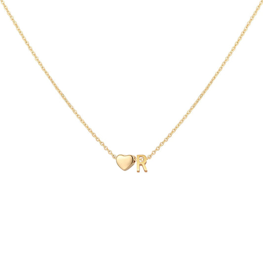 Collier initial en forme de cœur Glimmerst, collier en acier inoxydable plaqué or 18 carats avec petit cœur et monogramme personnalisé pour femme R