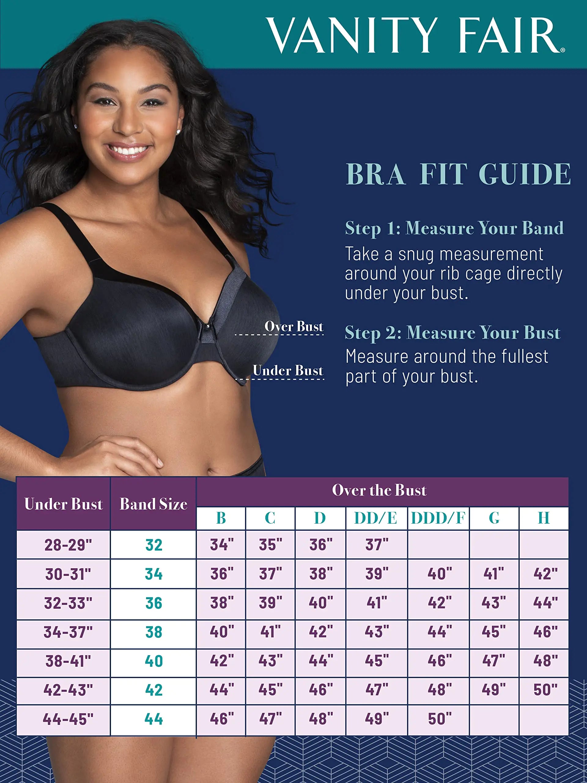 Vanity Fair Women's Illumination Full Figure Zoned-in Support Bra, Lightly Lined Cups up to DD 40DD Underwire - Navy - Vivareflex Online