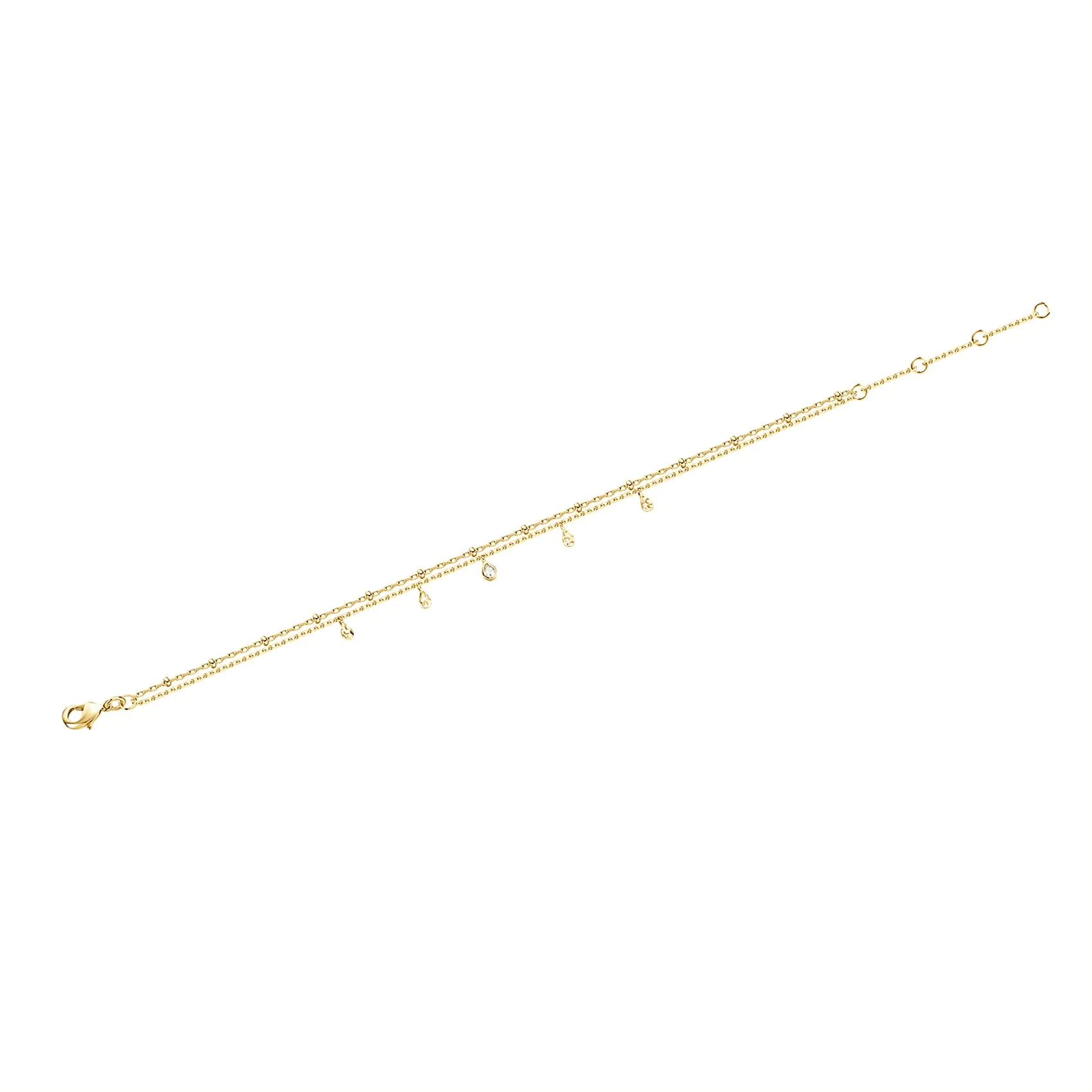 PAVOI 14K Gold Plated Beaded Cuban Cubic Zirconia Simulated Diamond Station Infinity Chain Bracelets for Women | Adjustable Chain Bracelet Yellow Gold Double