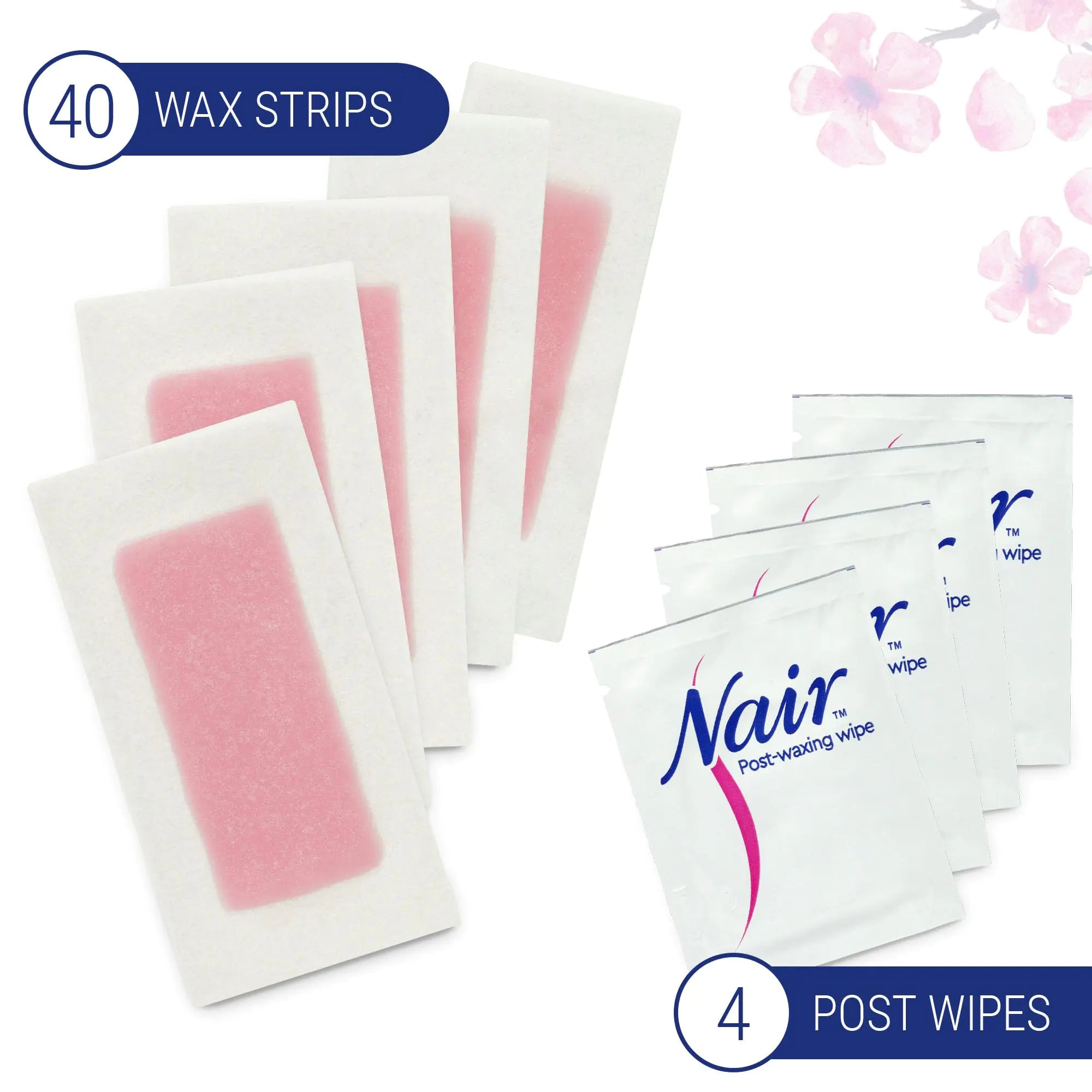 Nair Hair Remover Wax Ready Strips, Face and Bikini Hair Removal Wax Strips, 40 Count Normal