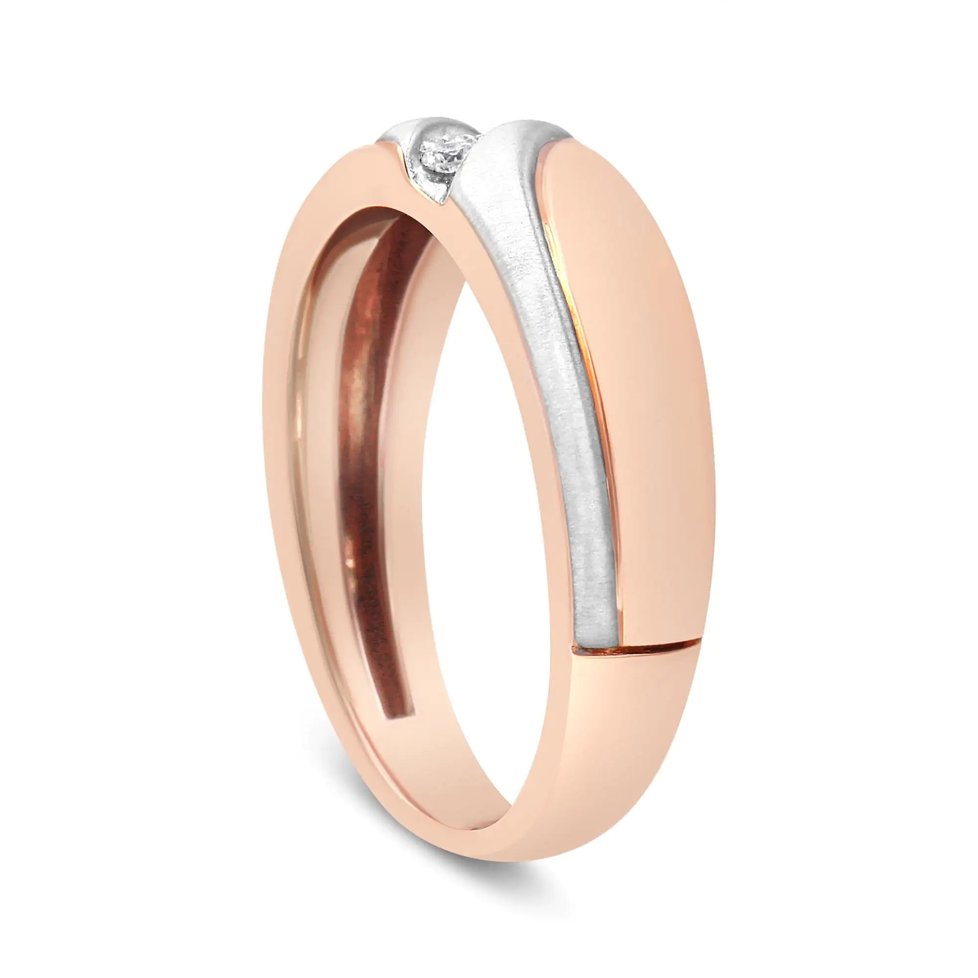 10K White and Rose Gold 1/10 Cttw 3-Stone Tension Slant Band Matte Finish Ring for Men (I-J Color, I2-I3 Clarity) Vivareflex Online