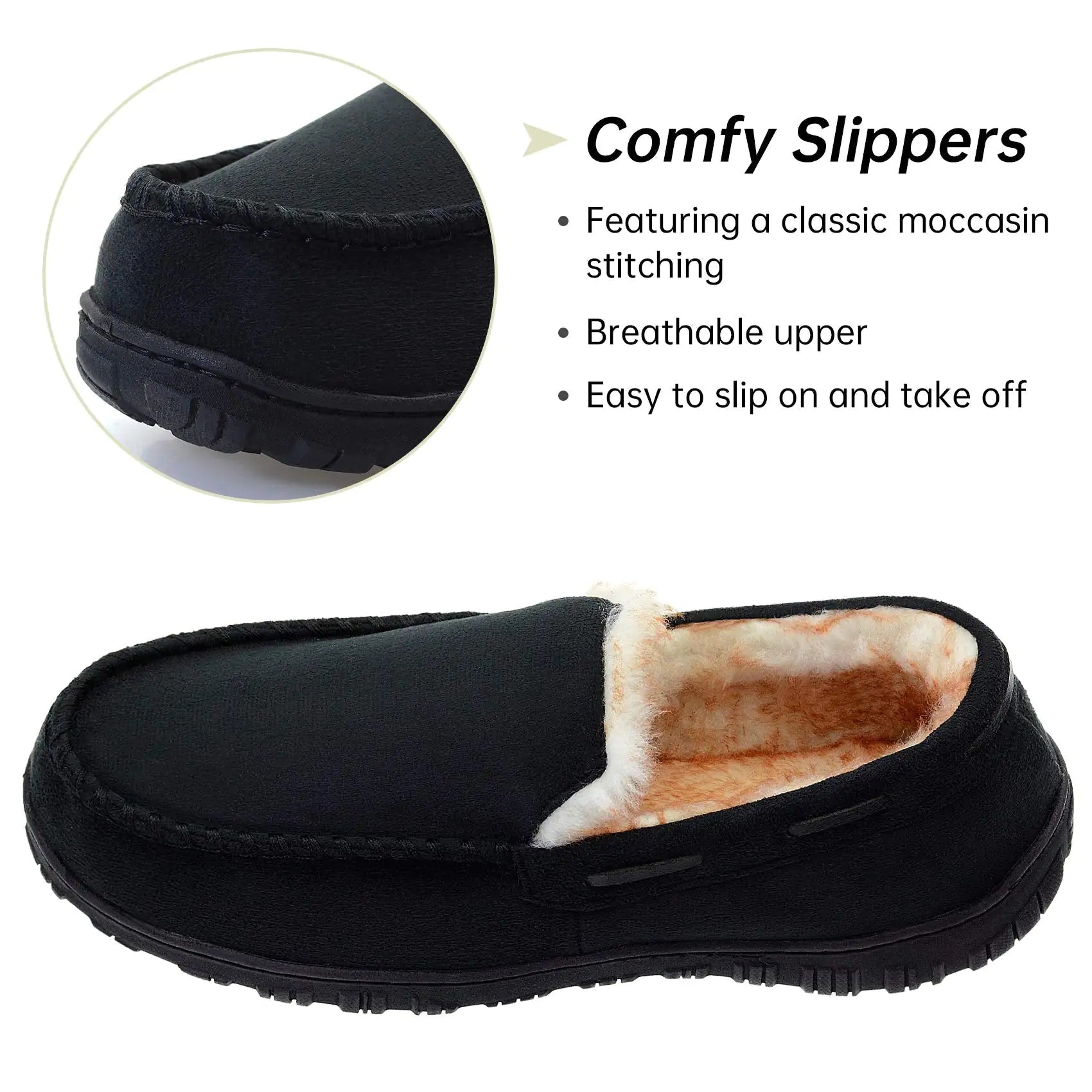 Vonair Men's Moccasin Slippers – Indoor/Outdoor Slip-On Warm House Shoes, Breathable Moccasins for Men - Vivareflex Online