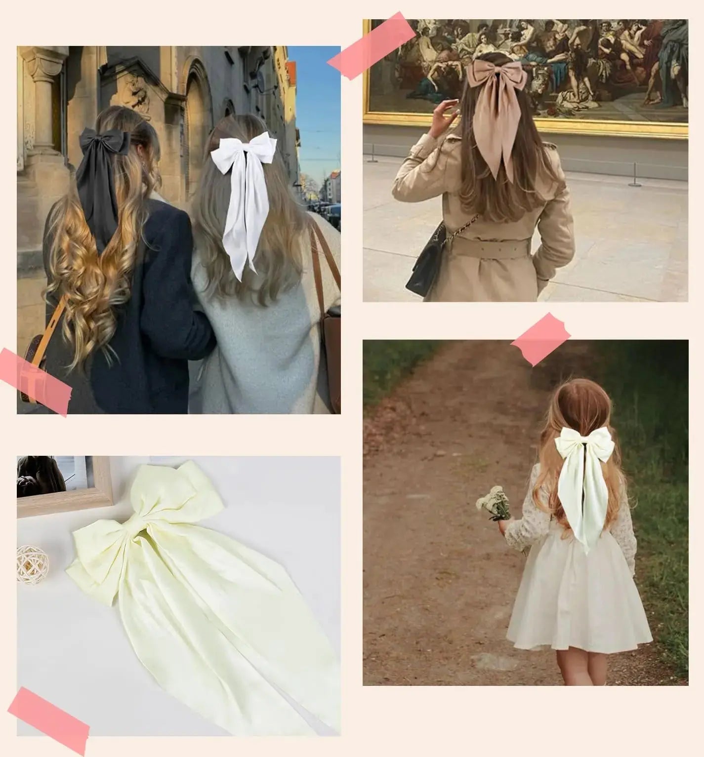 Hair Ribbon Clips with Long Tails - 8 PCS Cute Vintage Accessories for Women and Girls Nude Neutral - Vivareflex Online
