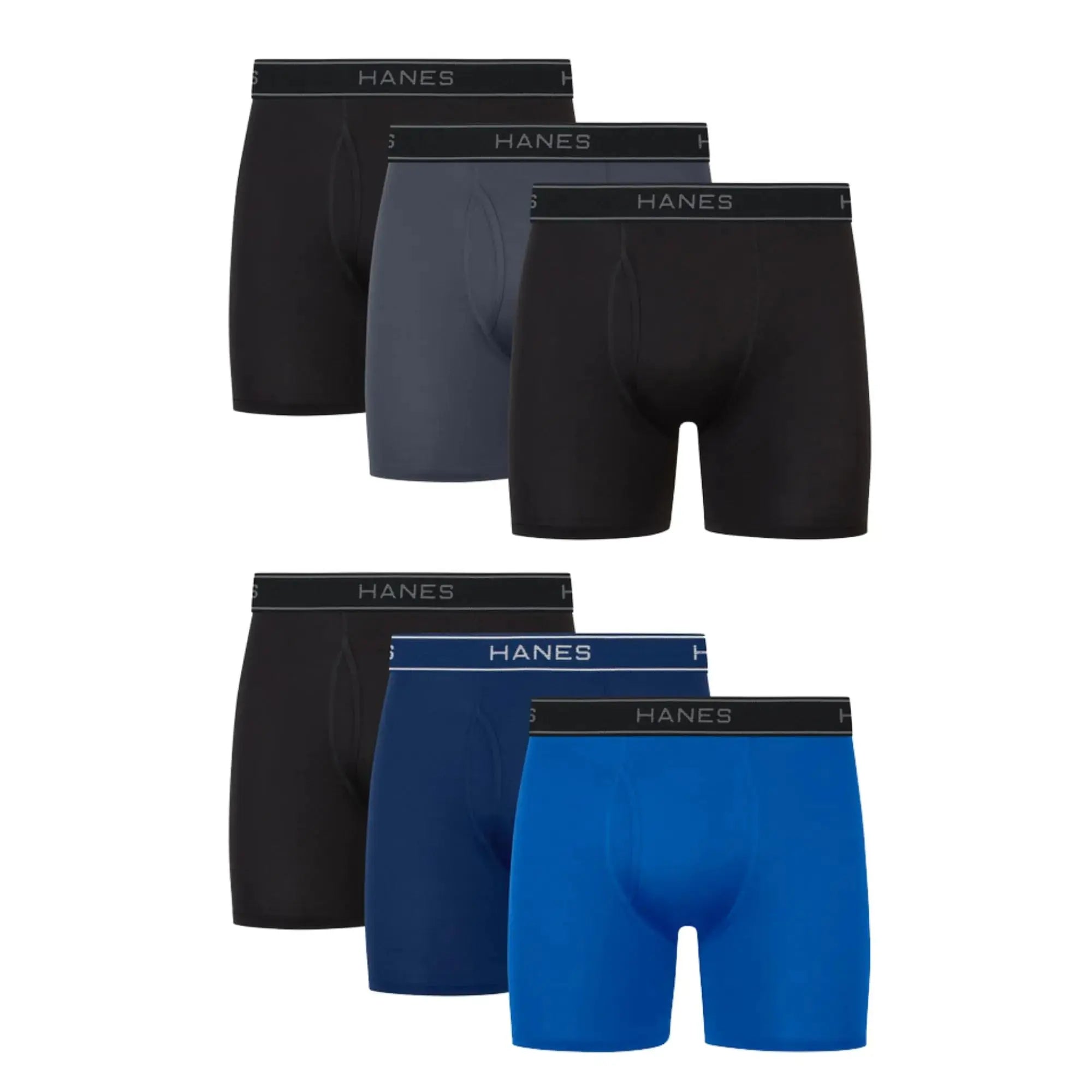 Hanes Men's Value Performance Stretch Boxer Brief Underwear, 6-Pack Small Black/Blue/Grey - Vivareflex Online