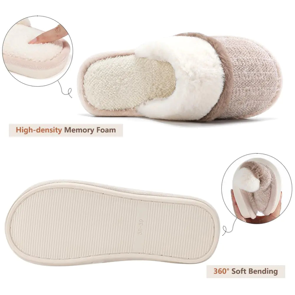 Chaussons confortables pour femmes, chaussures d'intérieur et d'extérieur en peluche avec semelle antidérapante en mousse à mémoire de forme, cadeaux pour femmes, mamans, dames, 5-6 femmes/3-4 hommes, beige