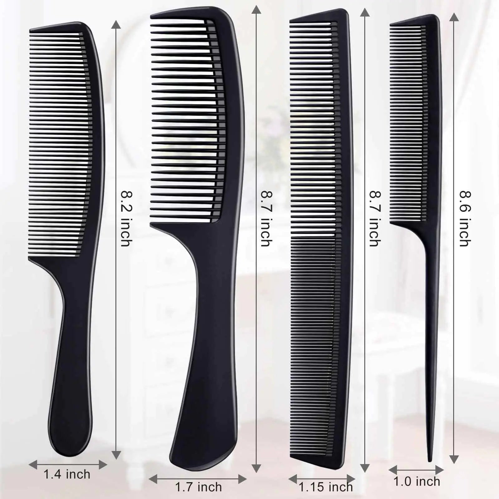 Ensemble de 4 peignes en fibre de carbone de qualité supérieure pour tous les types de cheveux – Peigne à crêper, à séparer et à coiffer pour femmes et hommes