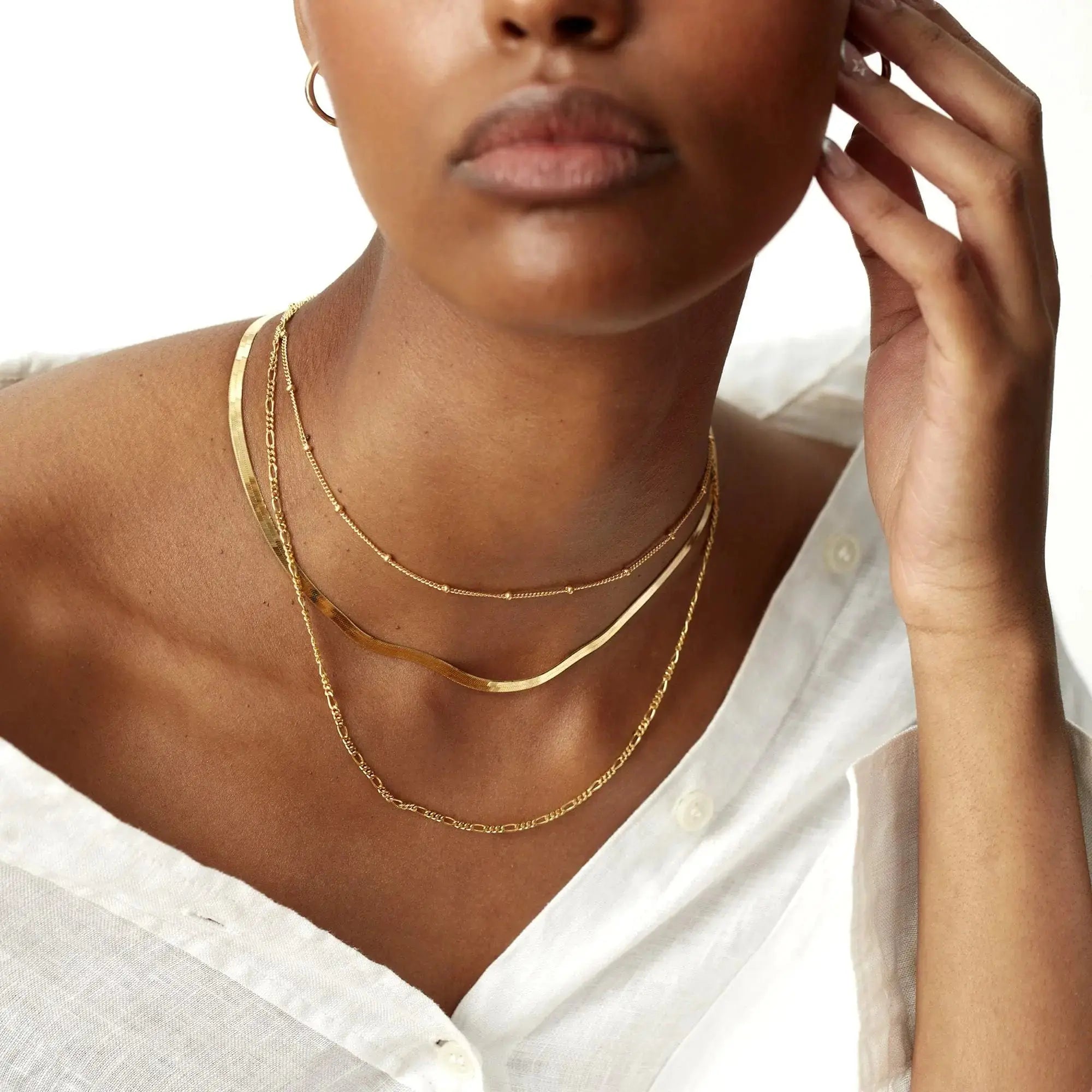 Herringbone Gold Necklace for Women – 14k Gold Plated Snake & Figaro Chain Choker, Dainty Layered Jewelry Gift - Vivareflex Online