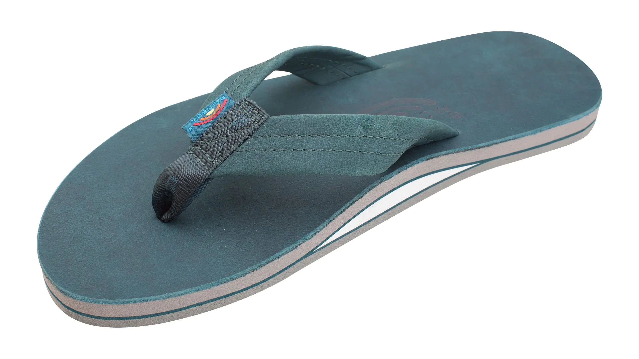 Rainbow Sandals Men's Leather Single Layer Wide Strap with Arch 13.5-15 Turquoise/Grey