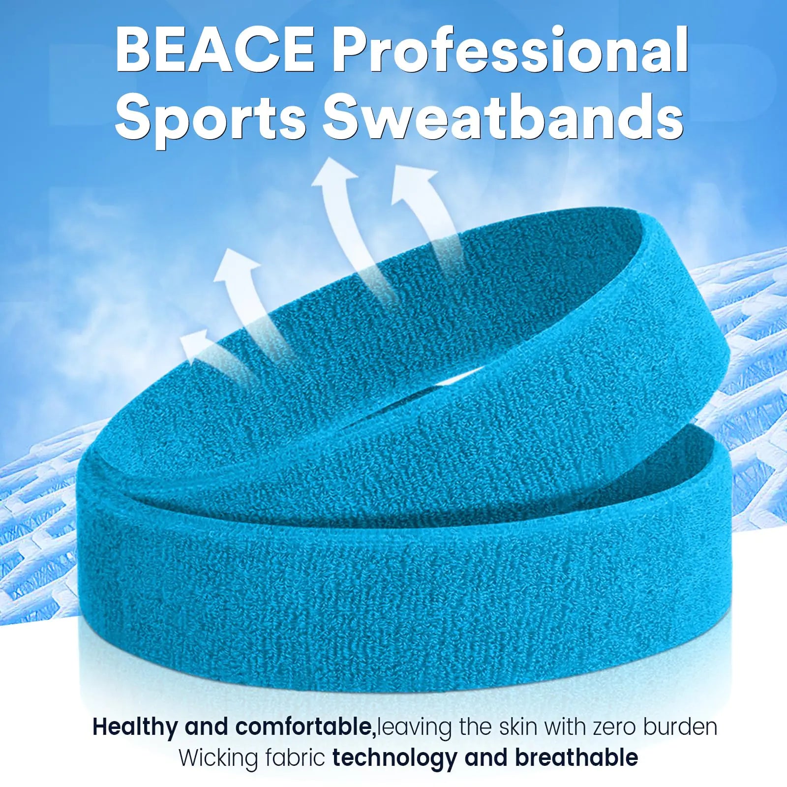 Bandas para el sudor BEACE para la cabeza deportivas para hombres y mujeres - Banda para el sudor de algodón de rizo que absorbe la humedad para tenis, baloncesto, correr, gimnasio, hacer ejercicio en negro, gris y azul 