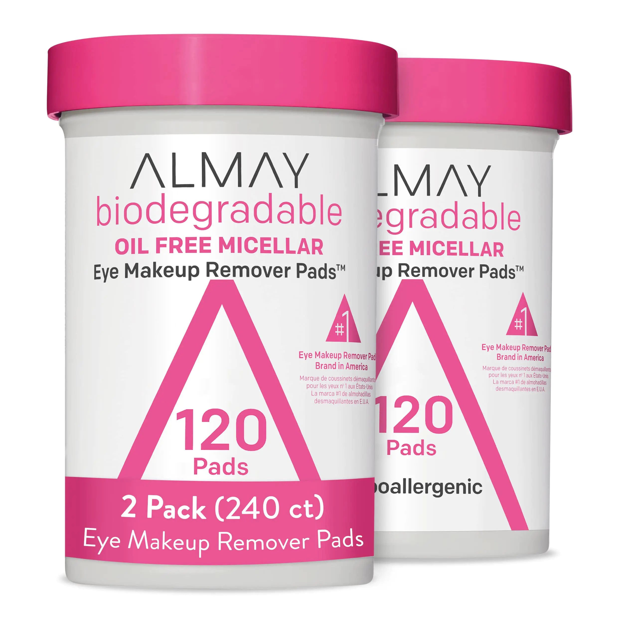 Almay Biodegradable Micellar Eye Makeup Remover Pads - 120 Count (Pack of 2) - Hypoallergenic & Fragrance-Free