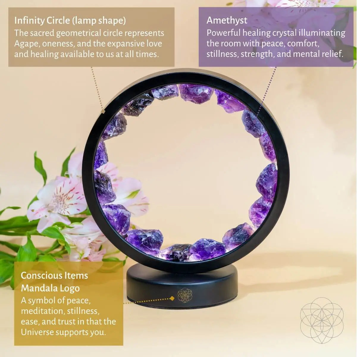 I Am At Peace - Spiritual Protection Amethyst Lamp Conscious Items