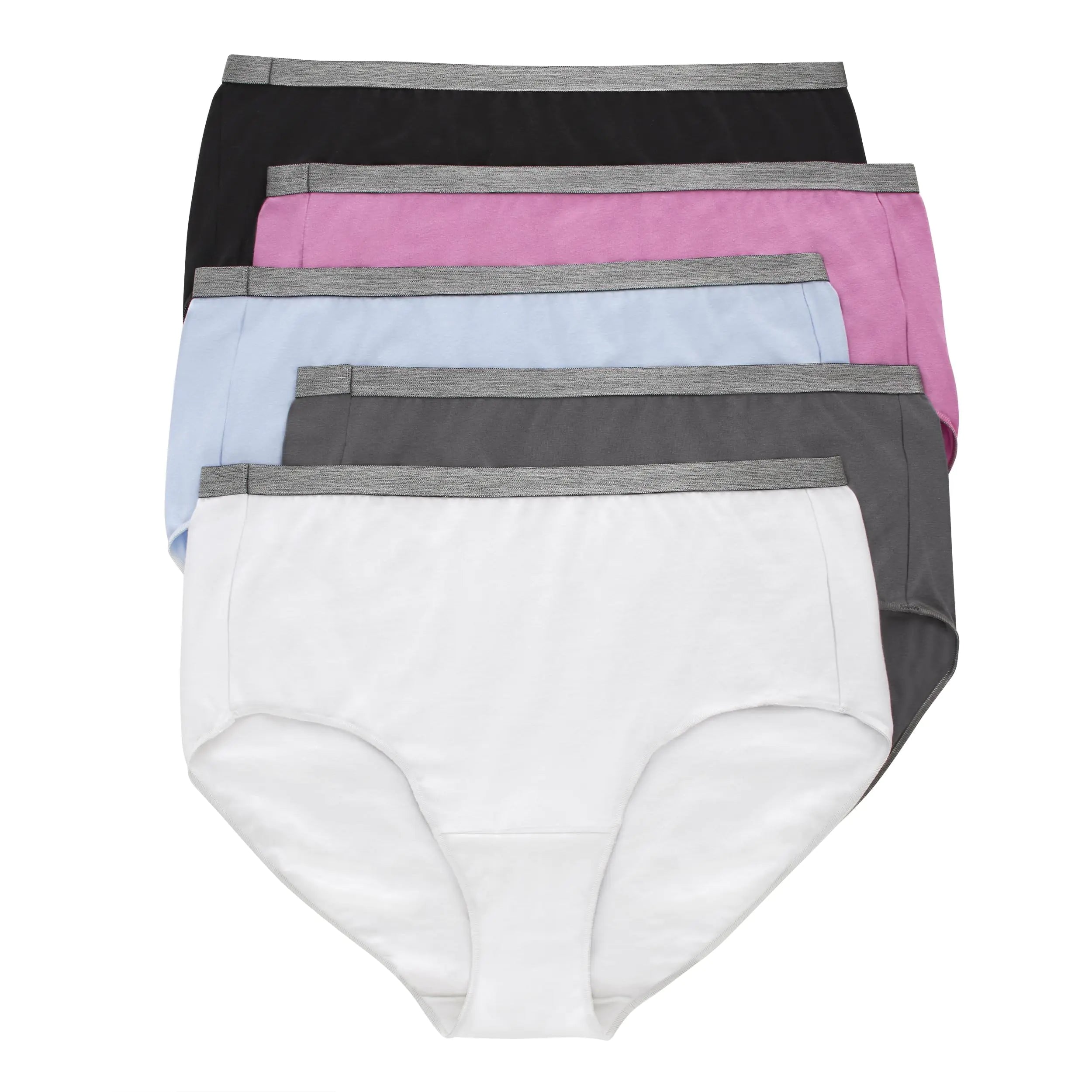 Hanes Women's Just My Size Brief Underwear, Cotton Stretch Brief Panties, Plus Sizes, 5-Pack 11 White/Grey/Blue/Pink/Black