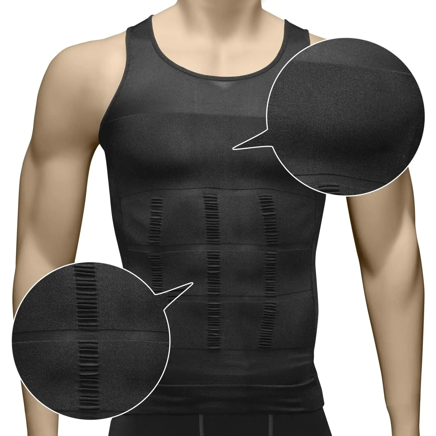 Odoland - Pack de 3 camisetas moldeadoras de cuerpo para hombre, chaleco adelgazante de compresión térmica, camiseta sin mangas, ropa moldeadora, talla 3XL, gris, negro y blanco 