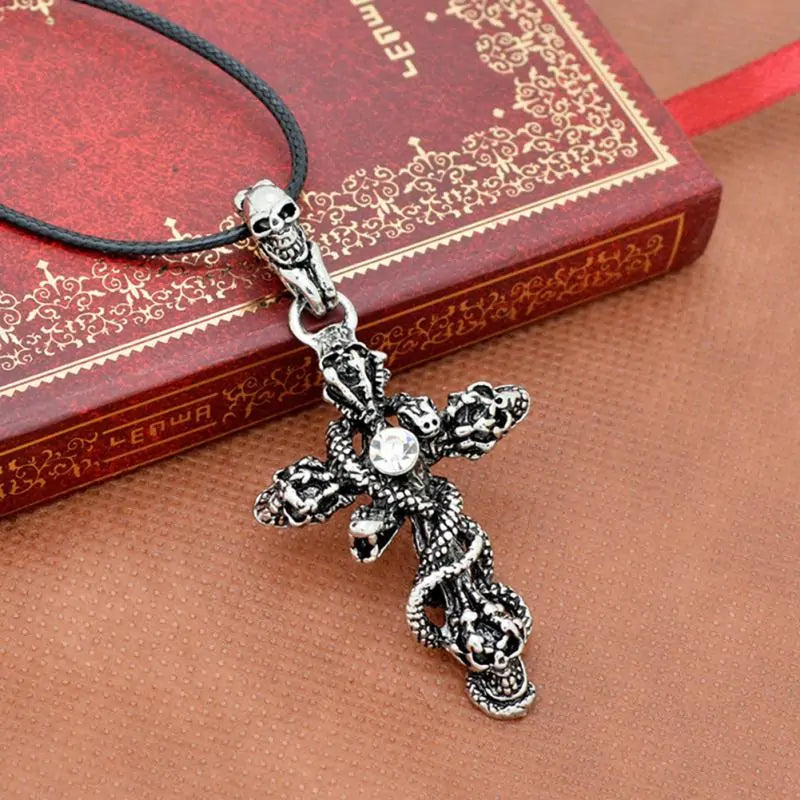 Snake Cross Skeleton Skull Pendant Necklace for Men Vivareflex Online