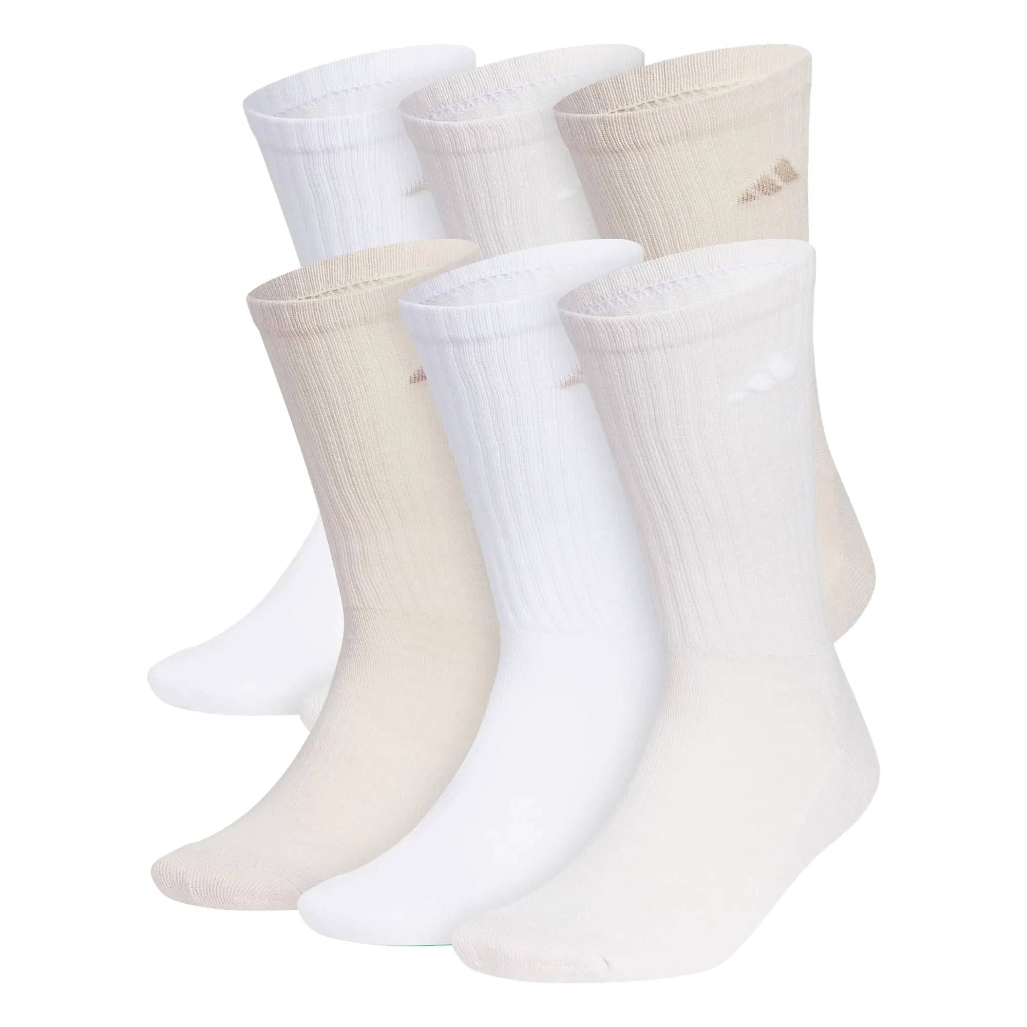 adidas Men's Athletic Cushioned Crew Socks with Arch Compression for a Secure Fit (6-Pair) Large White/Wonder Beige/Alumina Beige