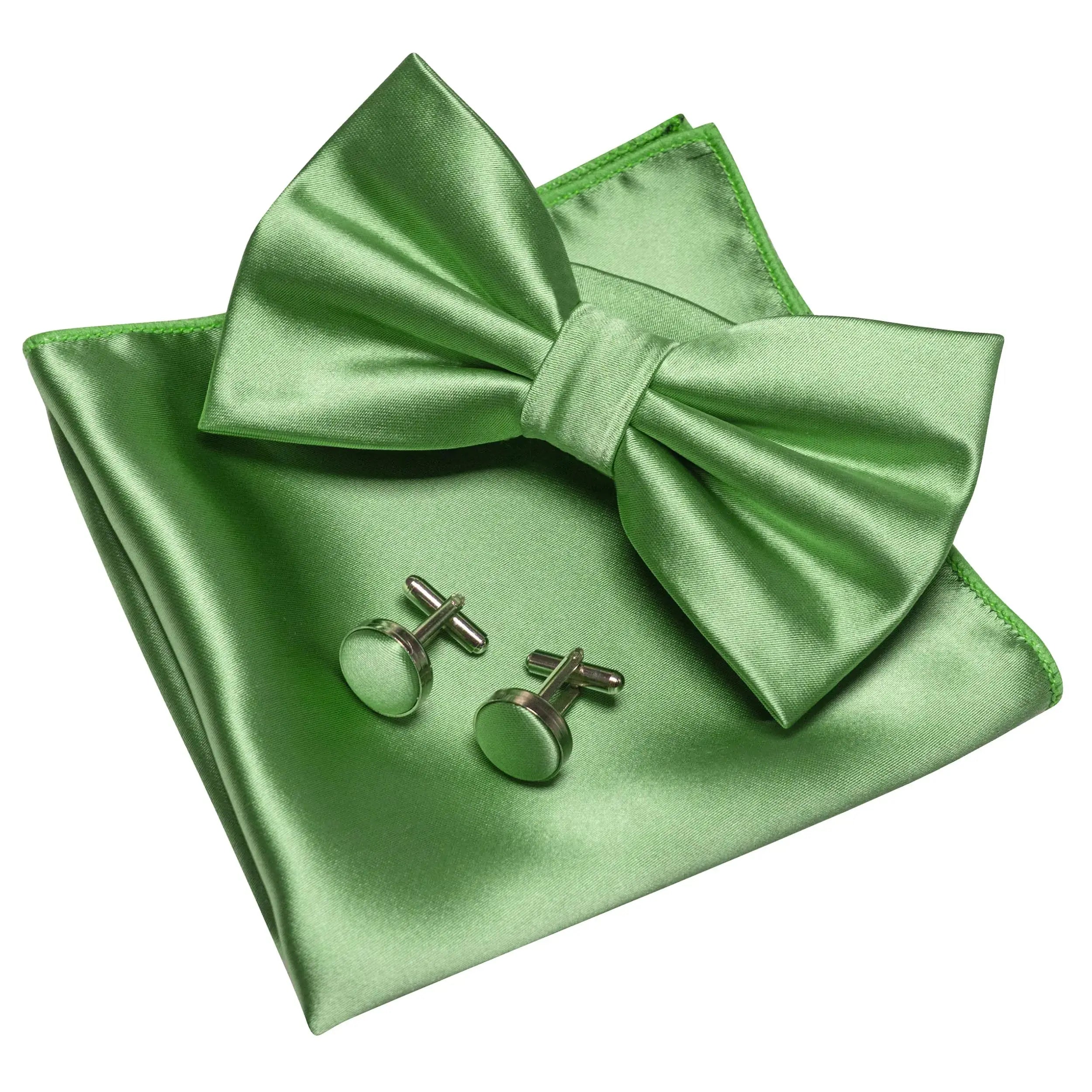 JEMYGINS Solid Color mens Pre-tied Bow Tie and Pocket Square Cufflinks Sets with Gift Box Sage Green - Vivareflex Online