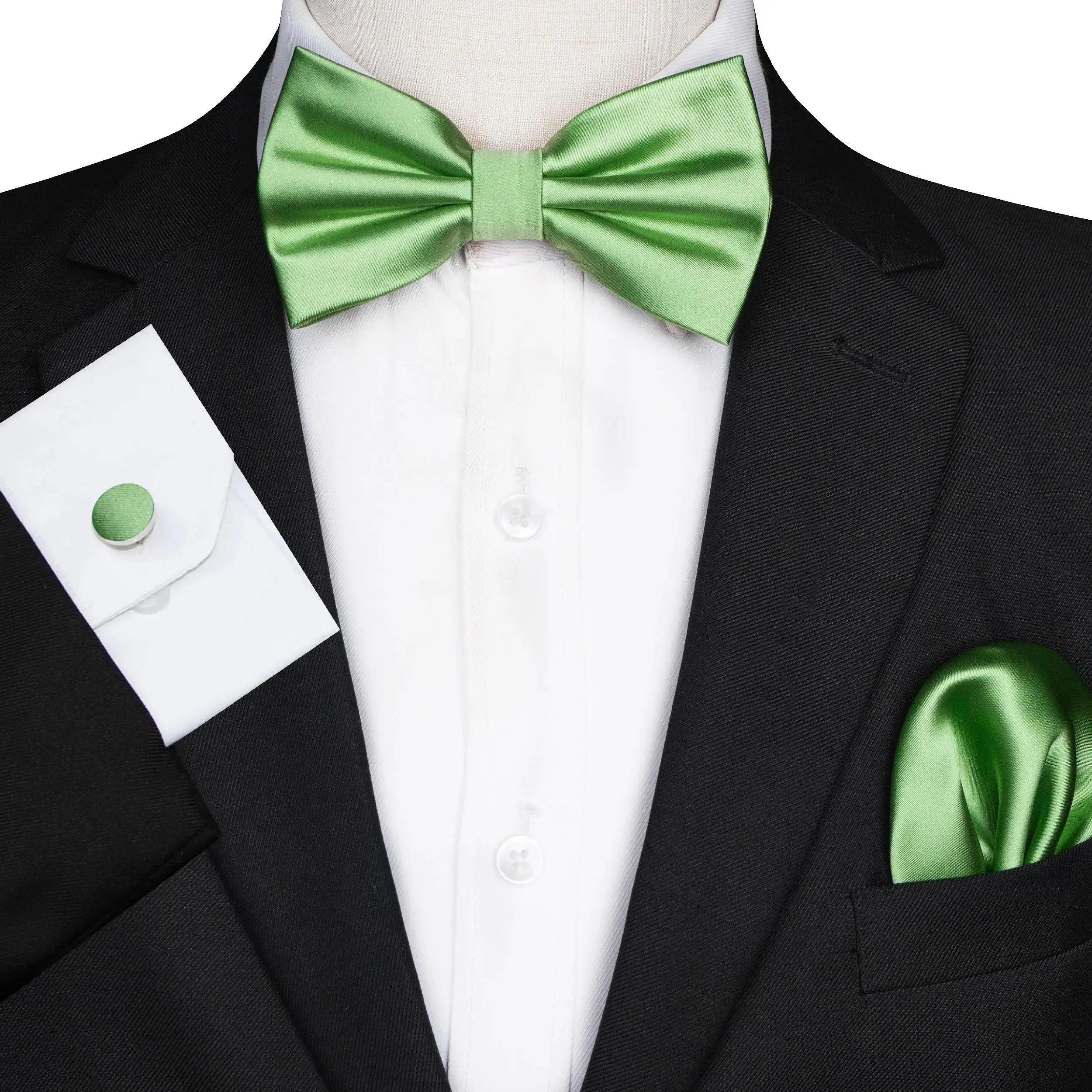 JEMYGINS Solid Color mens Pre-tied Bow Tie and Pocket Square Cufflinks Sets with Gift Box Sage Green - Vivareflex Online