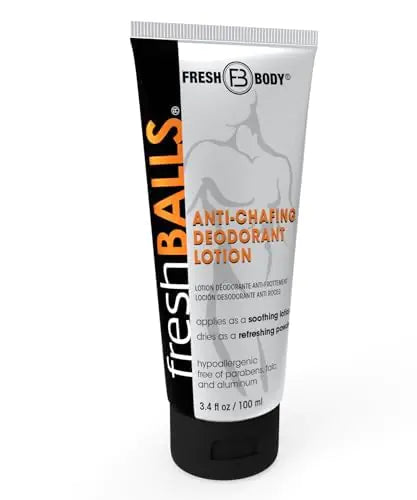 Loción Fresh BALLS: crema calmante antirozaduras en polvo para hombres; desodorante y producto de higiene para la zona de la ingle; la crema antirozaduras original para hombres, 3,4 fl oz (paquete de 1) 