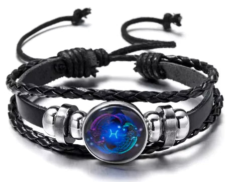 Luminous Zodiac Constellation Braided Couples Leather Bracelet for Men Vivareflex Online