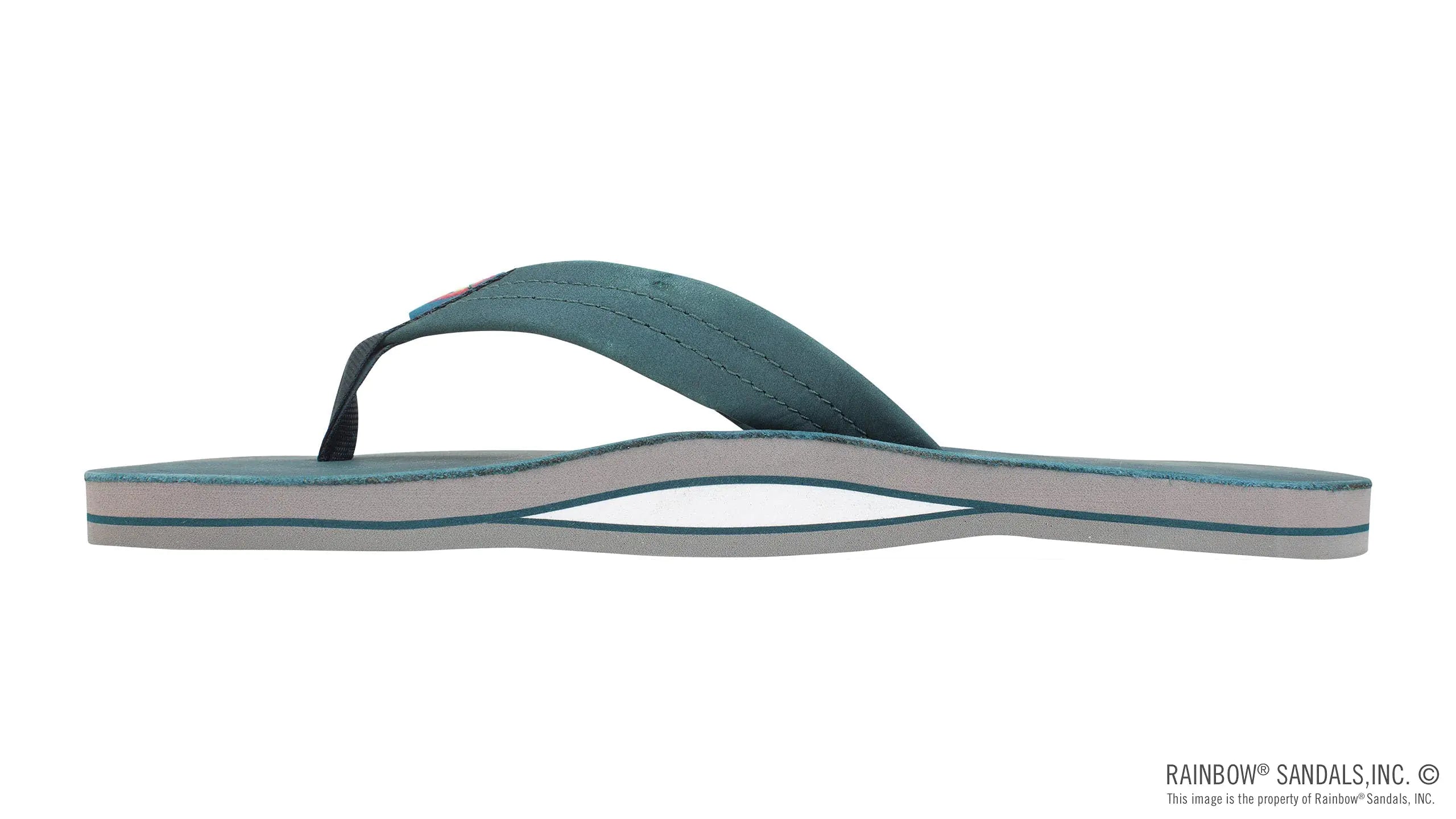 Rainbow Sandals Men's Leather Single Layer Wide Strap with Arch 13.5-15 Turquoise/Grey