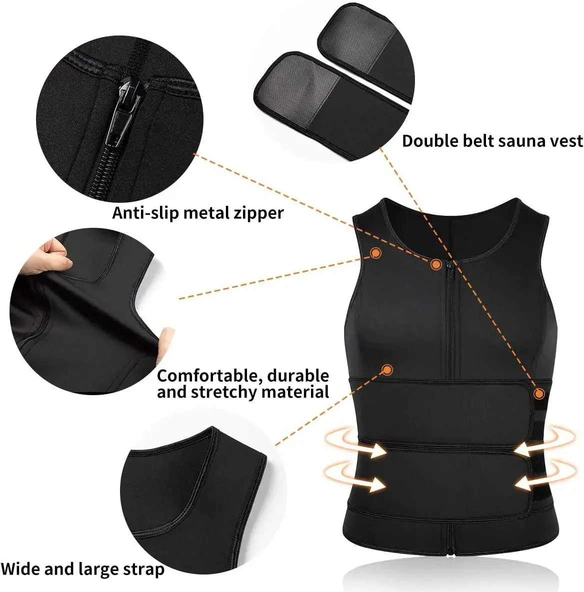 Junlan Men Sauna Zipper Tank Top with Double Belts Vivareflex Online
