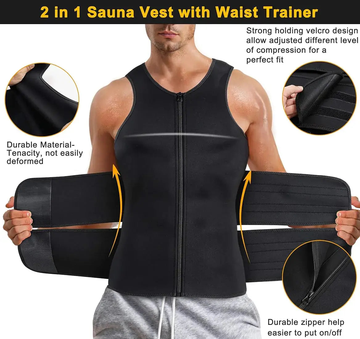 Junlan Men Sauna Zipper Tank Top with Double Belts Vivareflex Online
