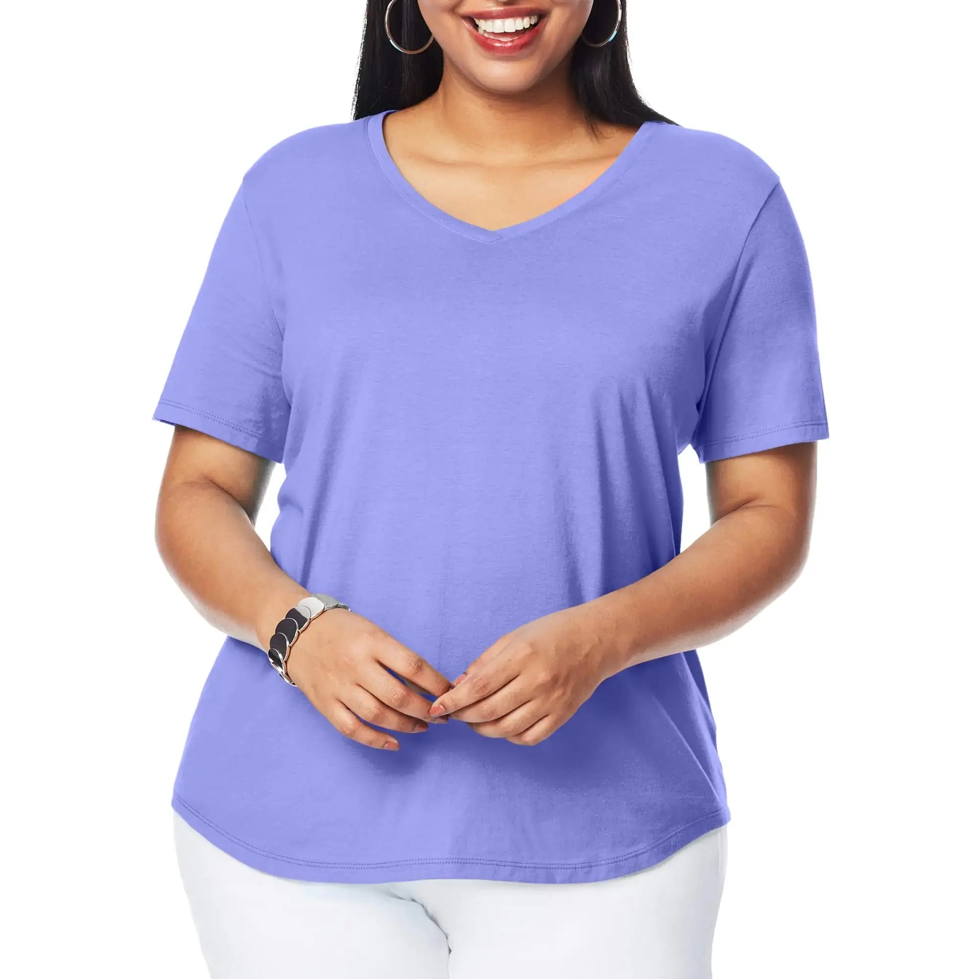 Just My Size Women's Plus-Size Short Sleeve V-Neck Tee 2X Petal Purple - Vivareflex Online
