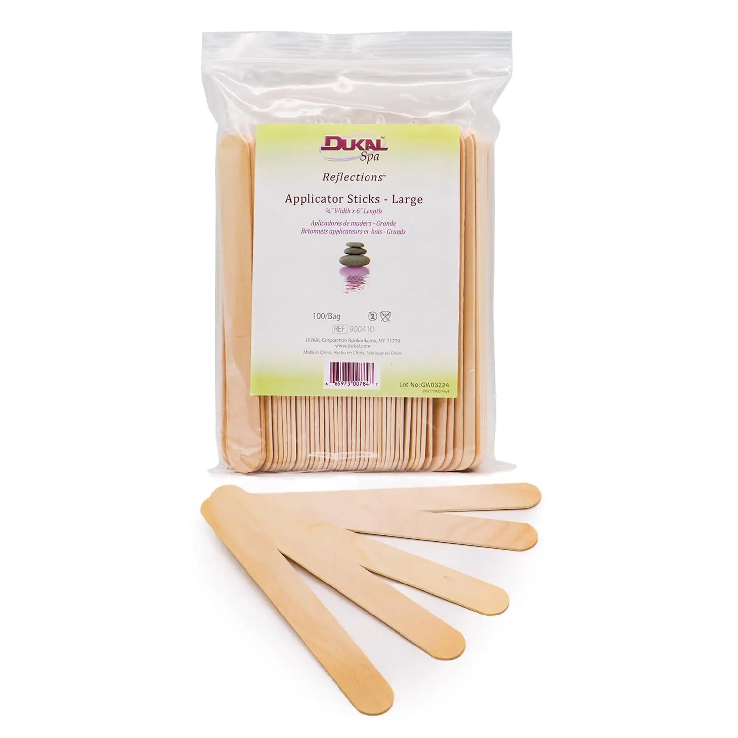 Dukal - Palitos de cera de madera grandes - Aplicador para depilación corporal con cera, ¾” x 6” (paquete de 100) 100 unidades (paquete de 1) 