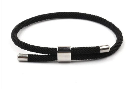 Bracelet en corde rouge et noir avec boucle en acier – Bracelet d'amitié porte-bonheur