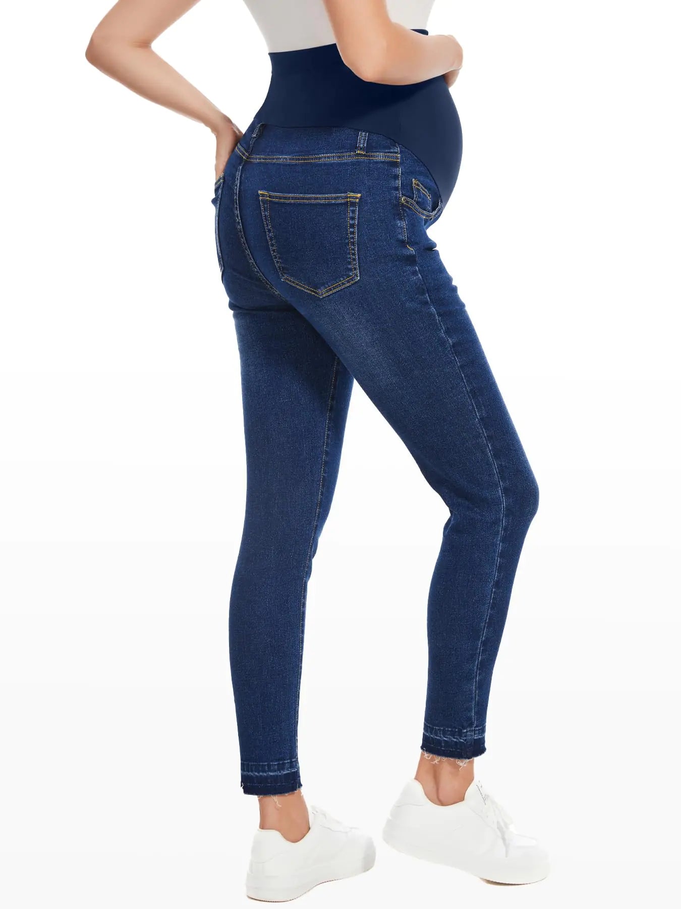 PACBREEZE Pantalones vaqueros de maternidad para mujer, ajustados y elásticos, por encima del vientre, cómodos, ajustados, para embarazadas, talla mediana B01: 27'', azul oscuro vintage 