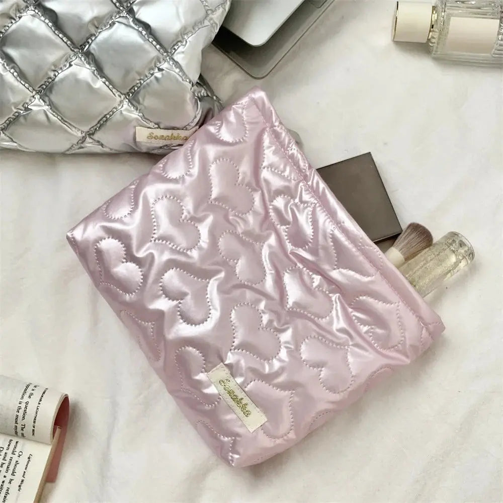 Korean PU Love Bow Cosmetic Bag Makeup Pouch Travel Cosmetic Organizer Pocket Multi-function Makeup Lipstick Storage Bag Handbag Ultimate Bag Store