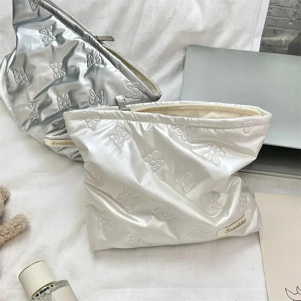 Korean PU Love Bow Cosmetic Bag Makeup Pouch Travel Cosmetic Organizer Pocket Multi-function Makeup Lipstick Storage Bag Handbag Ultimate Bag Store