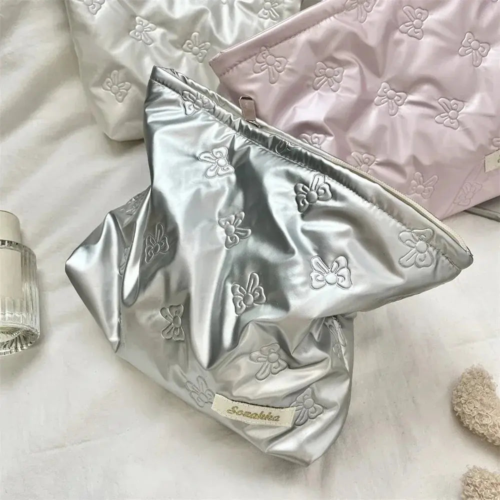 Korean PU Love Bow Cosmetic Bag Makeup Pouch Travel Cosmetic Organizer Pocket Multi-function Makeup Lipstick Storage Bag Handbag Ultimate Bag Store