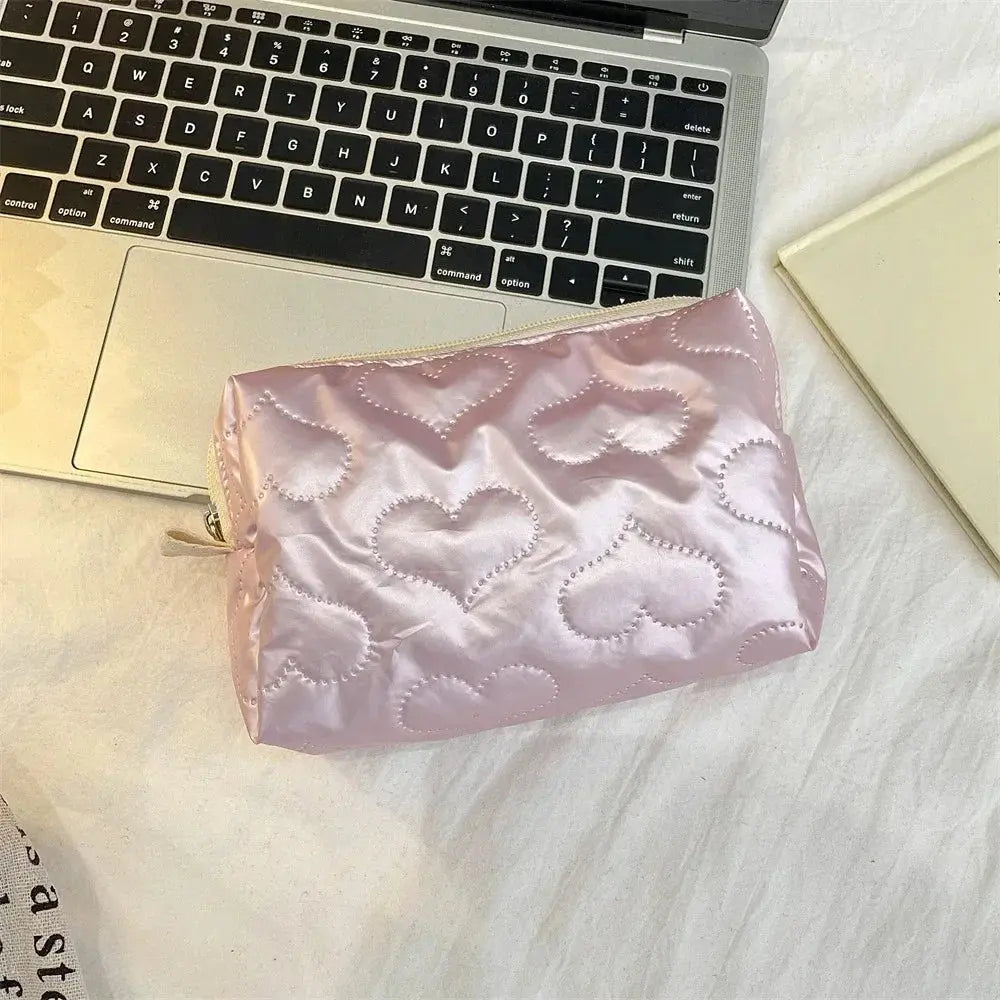 Korean PU Love Bow Cosmetic Bag Makeup Pouch Travel Cosmetic Organizer Pocket Multi-function Makeup Lipstick Storage Bag Handbag Ultimate Bag Store