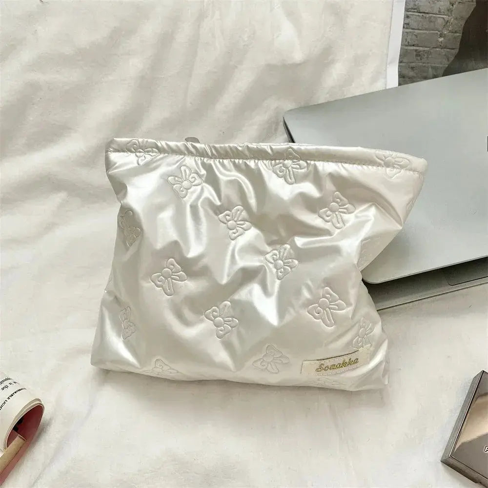 Korean PU Love Bow Cosmetic Bag Makeup Pouch Travel Cosmetic Organizer Pocket Multi-function Makeup Lipstick Storage Bag Handbag Ultimate Bag Store