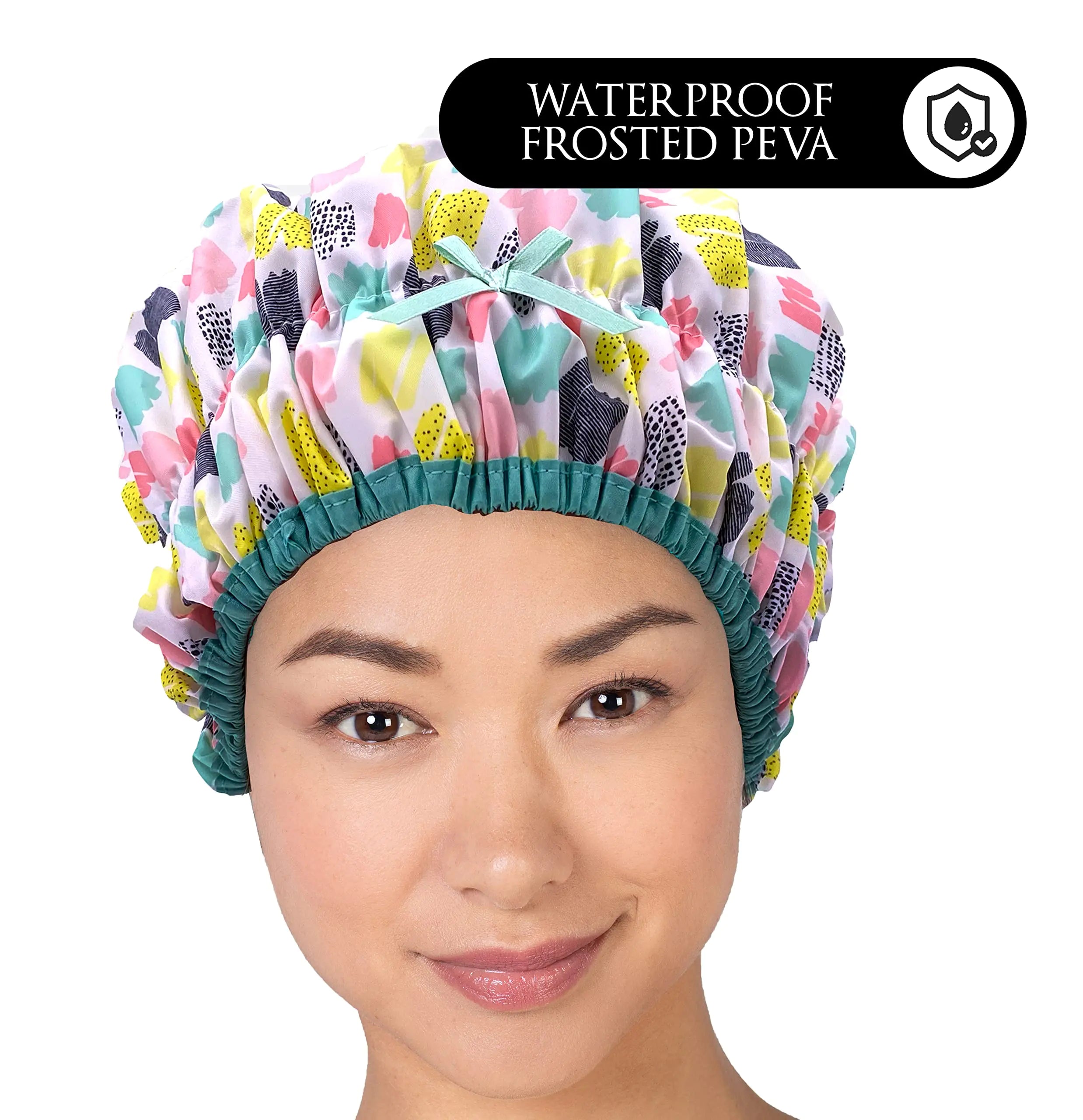 Fashionista Living Color Reusable Oversized Waterproof Shower Cap - PEVA Lined & Elastic Stretch Hem - Vivareflex Online