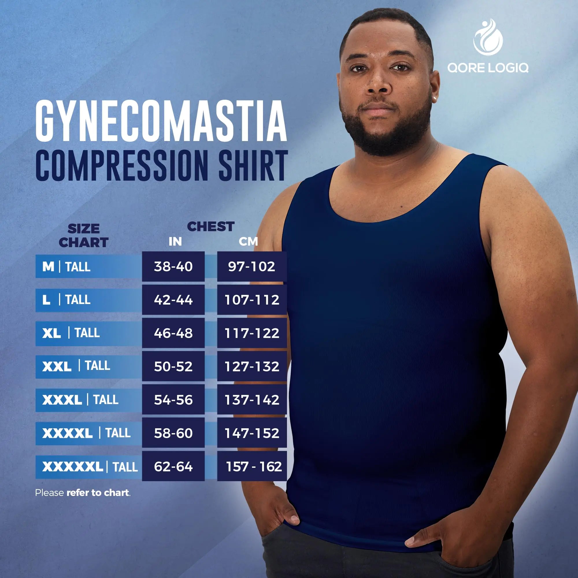 QORE LOGIQ Men’s Gynecomastia Compression Shirt – Slimming Body Shaper Tank Top (XX-Large Tall, Navy) - Vivareflex Online