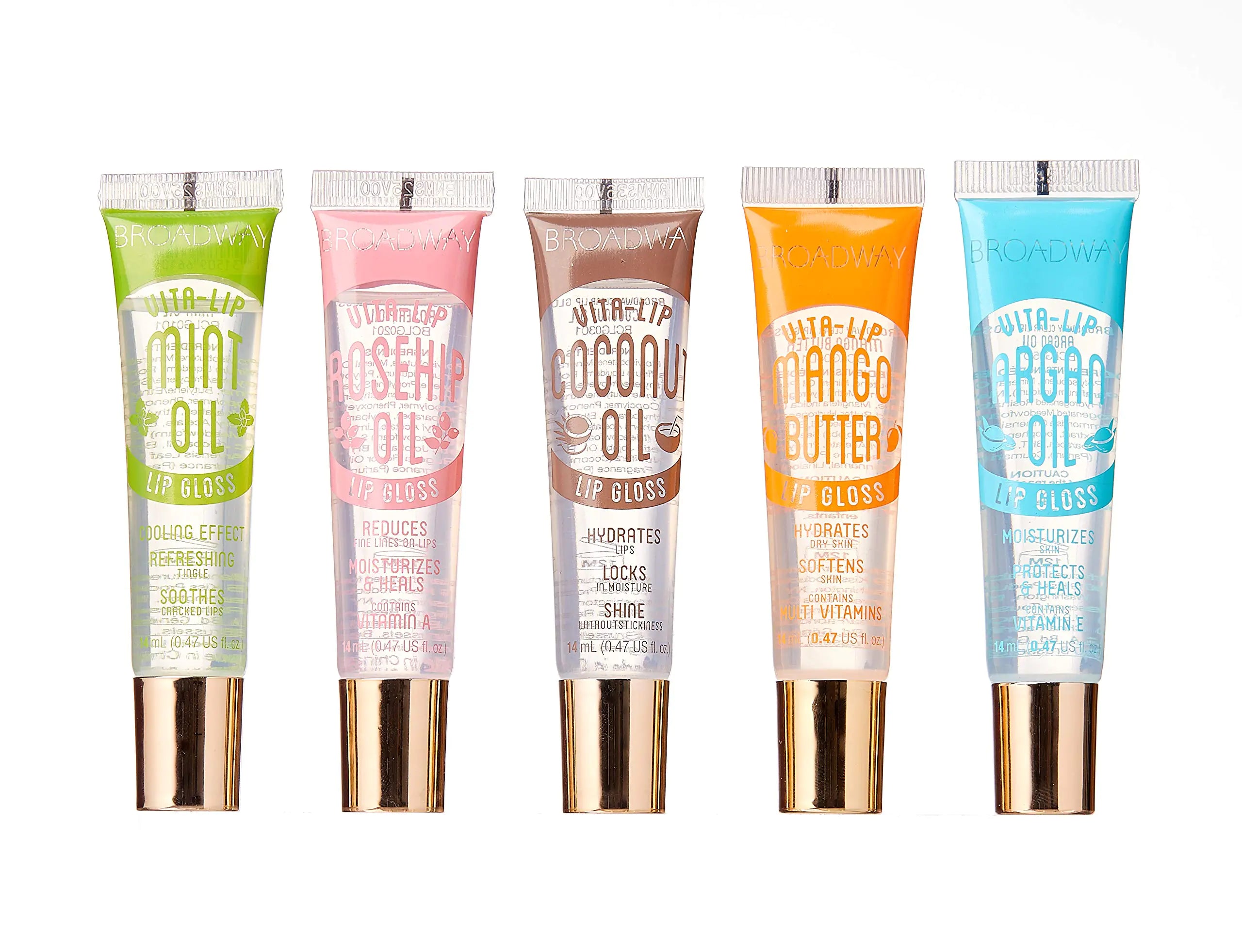 Broadway Vita-Lip Clear Lip Gloss 0.47oz/14ml (5PCS Mint & Coconut & Rosehip & Mango Butter & Argan Oil) - Vivareflex Online